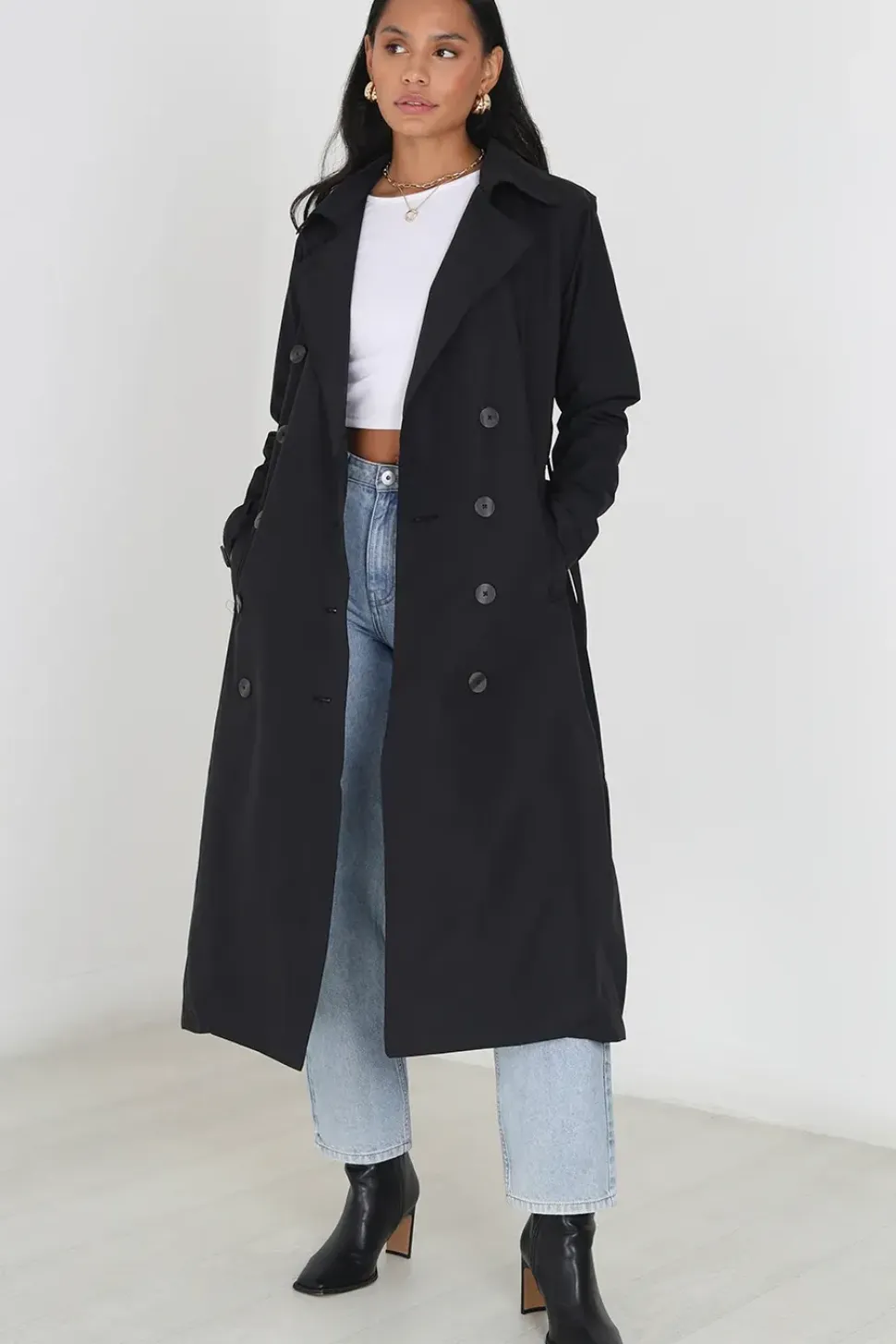 Double-Breasted Longline Trench Coat