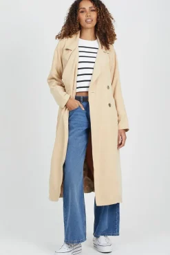 Double-Breasted Longline Trench Coat with Raglan Sleeves