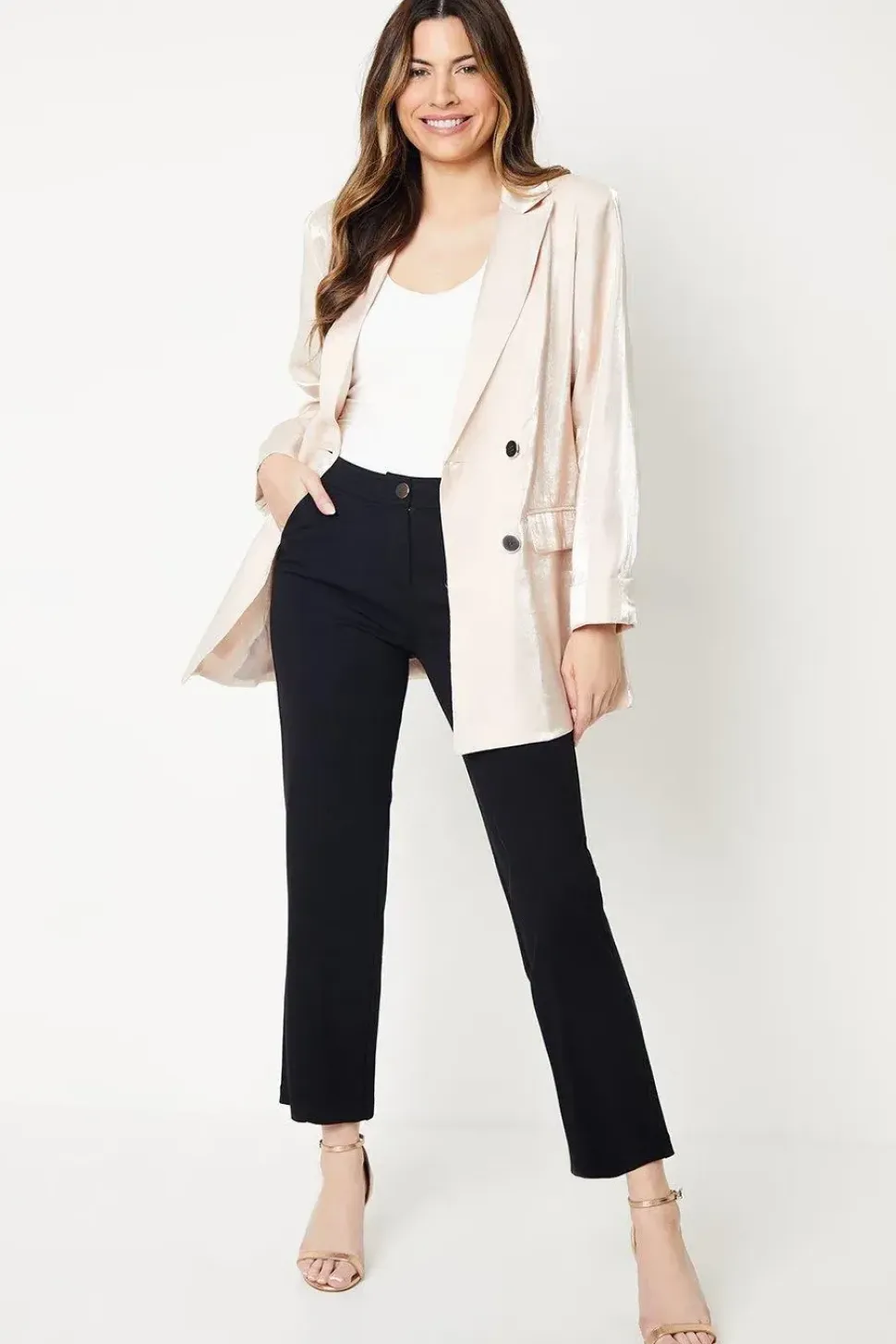 Double Breasted Satin Shimmer Longline Blazer