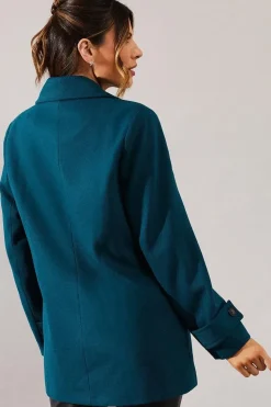 Double Breasted Twill Military Blazer Coat