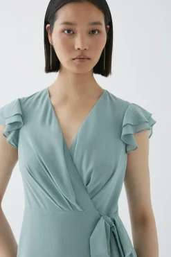 Double Flutter Sleeve Waterfall Wrap Bridesmaid Dress
