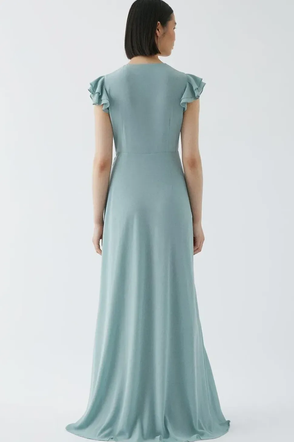 Double Flutter Sleeve Waterfall Wrap Bridesmaid Dress