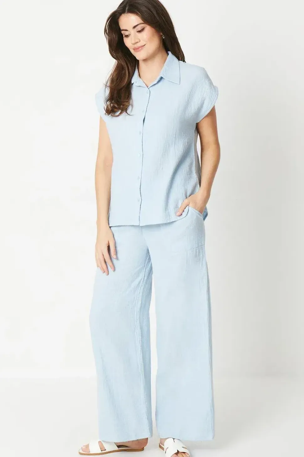 Double Gauze Wide Leg Trouser