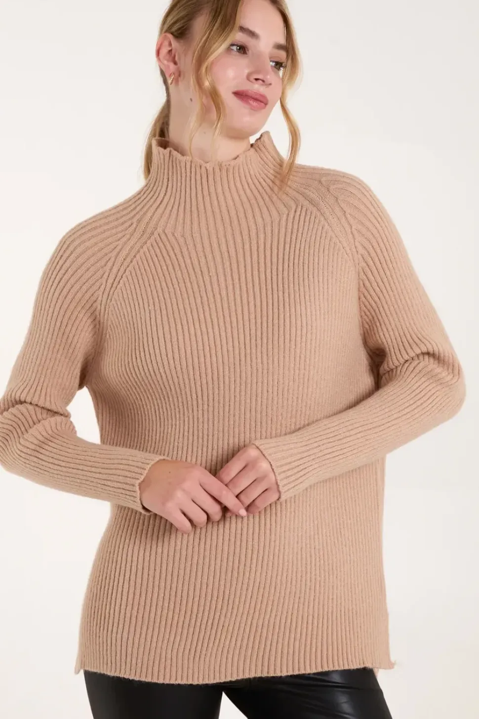 Double Hem Detail High Neck Jumper