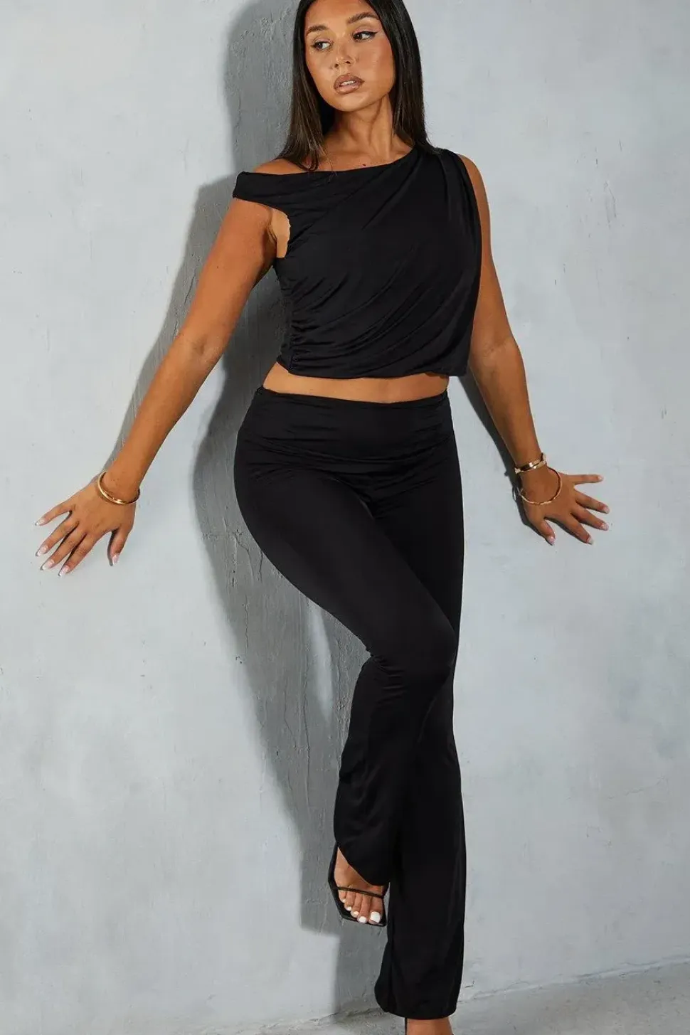 Double Layer Soft Touch Off Shoulder Top & Flare Trouser Co-ord