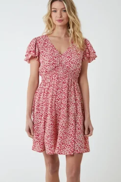Double Ruffle Empire Shirred Mini Dress