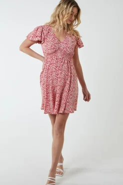 Double Ruffle Empire Shirred Mini Dress