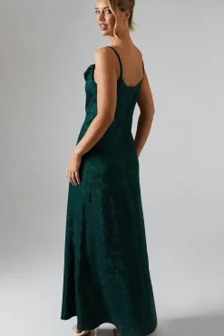 Double Strap Cowl Neck Satin Jacquard Bridesmaids Dress