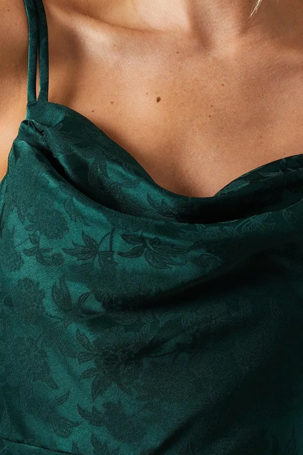 Double Strap Cowl Neck Satin Jacquard Bridesmaids Dress