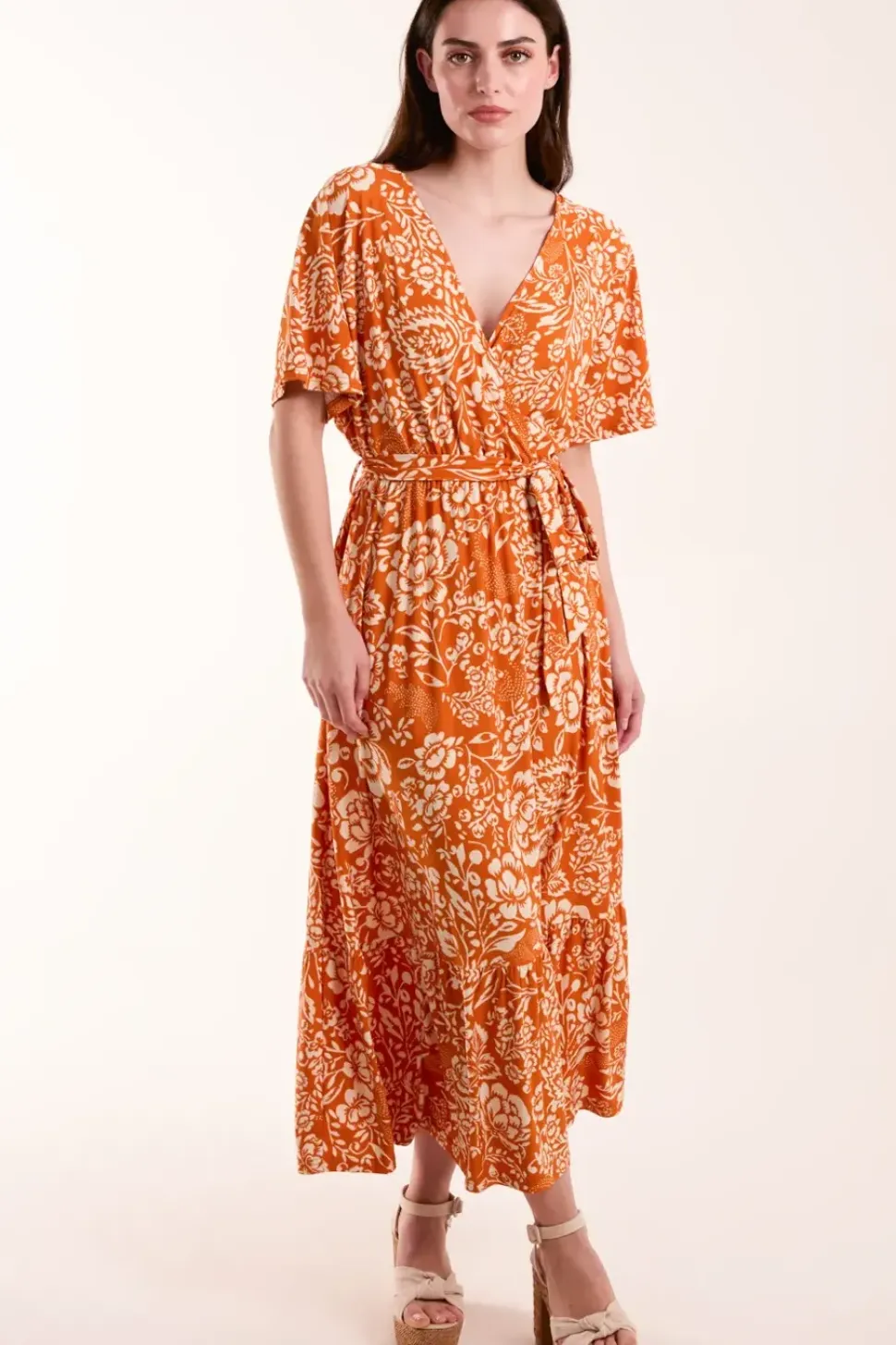 Double V Midi Dress With Tassel Tie