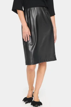 DowieSZ Skirt Faux Leather Elastic Waist-