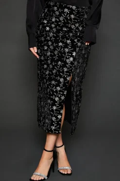 Dp Luxe Embroidered Velvet Midi Skirt