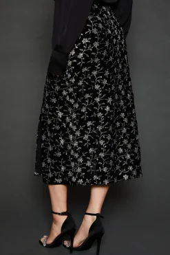 Dp Luxe Embroidered Velvet Midi Skirt