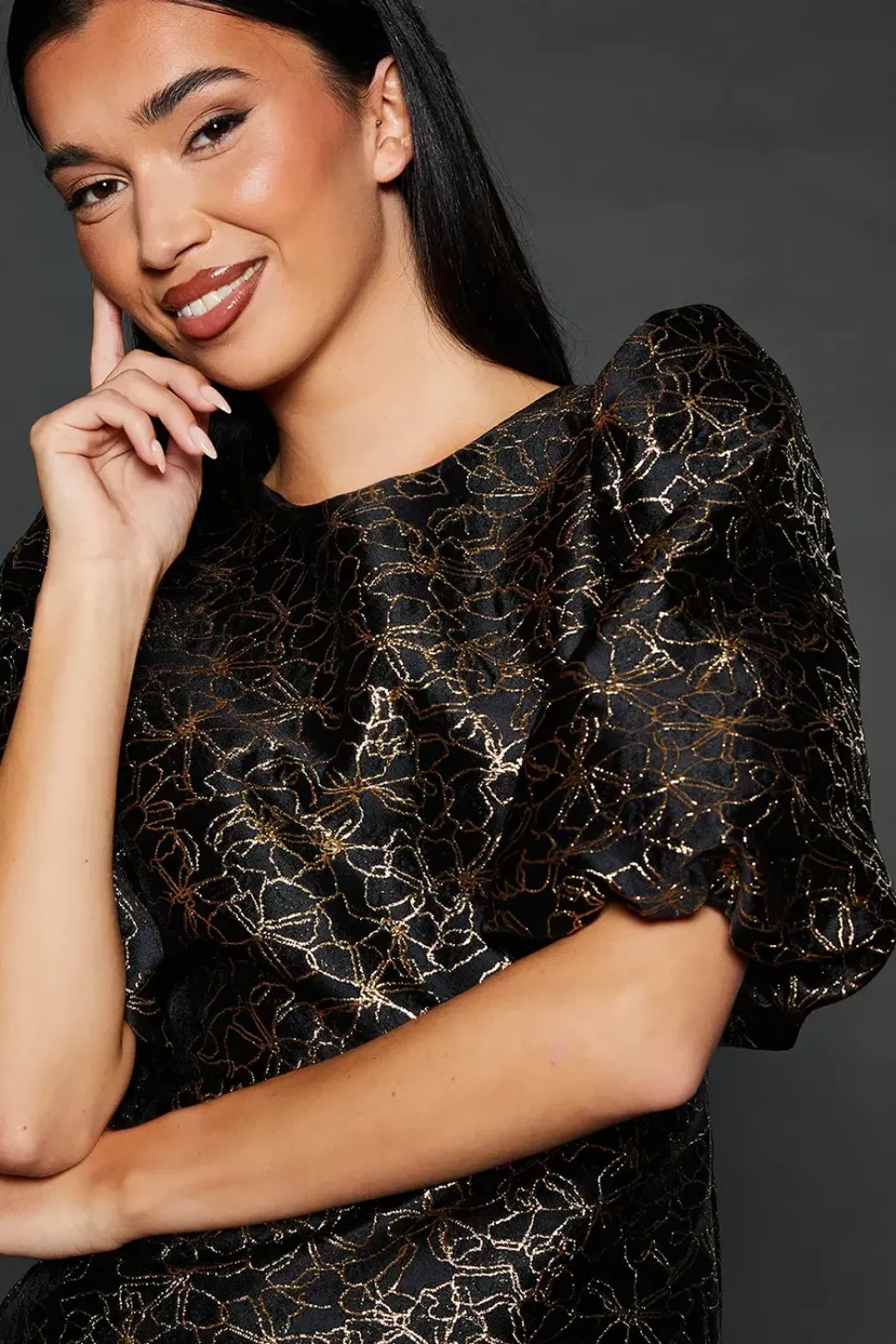 Dp Luxe Gold Jacquard Mini Dress