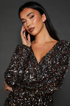 DP Luxe Multi Sequin Wrap Belted Midi Dress