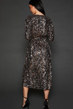 DP Luxe Multi Sequin Wrap Belted Midi Dress