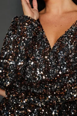 DP Luxe Multi Sequin Wrap Belted Midi Dress