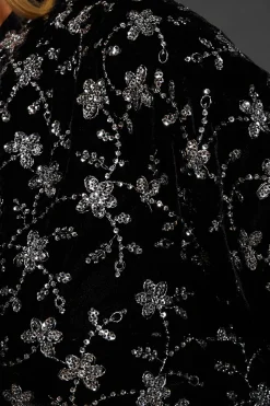 Dp Luxe Petite Black Embroidered Velvet Mini Dress