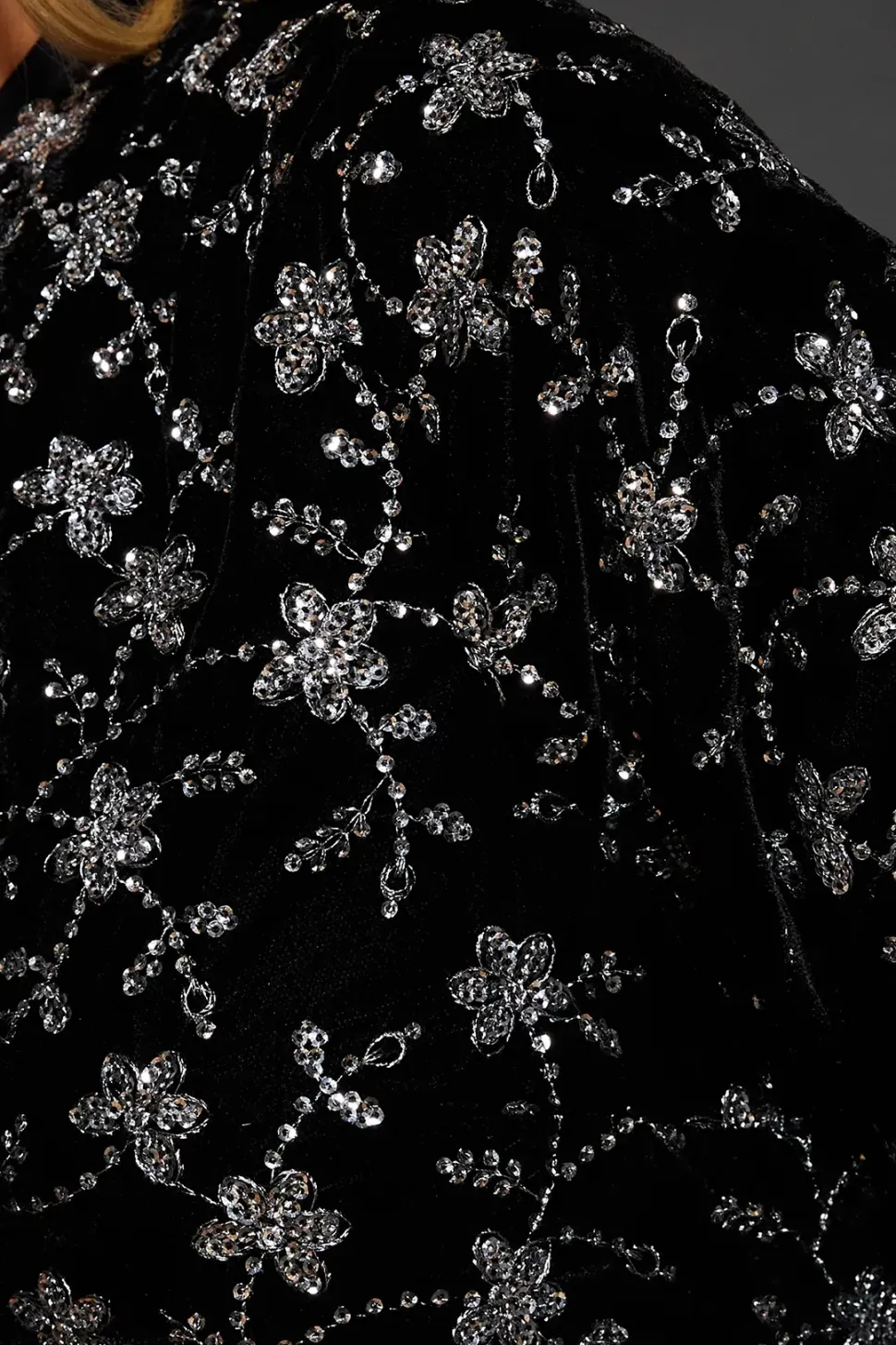 Dp Luxe Petite Black Embroidered Velvet Mini Dress
