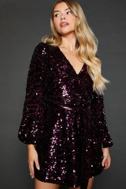 Dp Luxe Petite Sequin Wrap Mini Dress