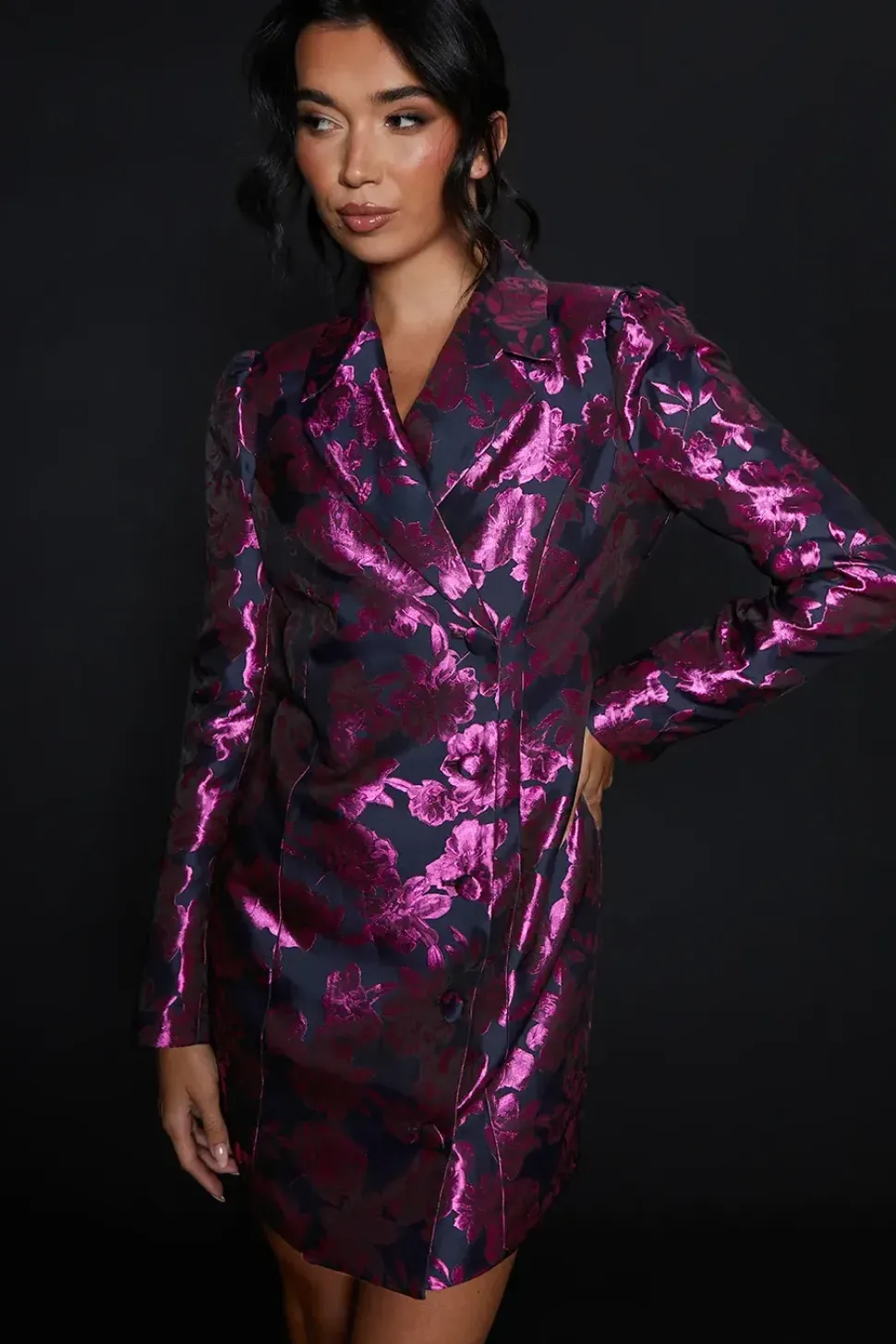 Dp Luxe Pink Jacquard Tux Dress