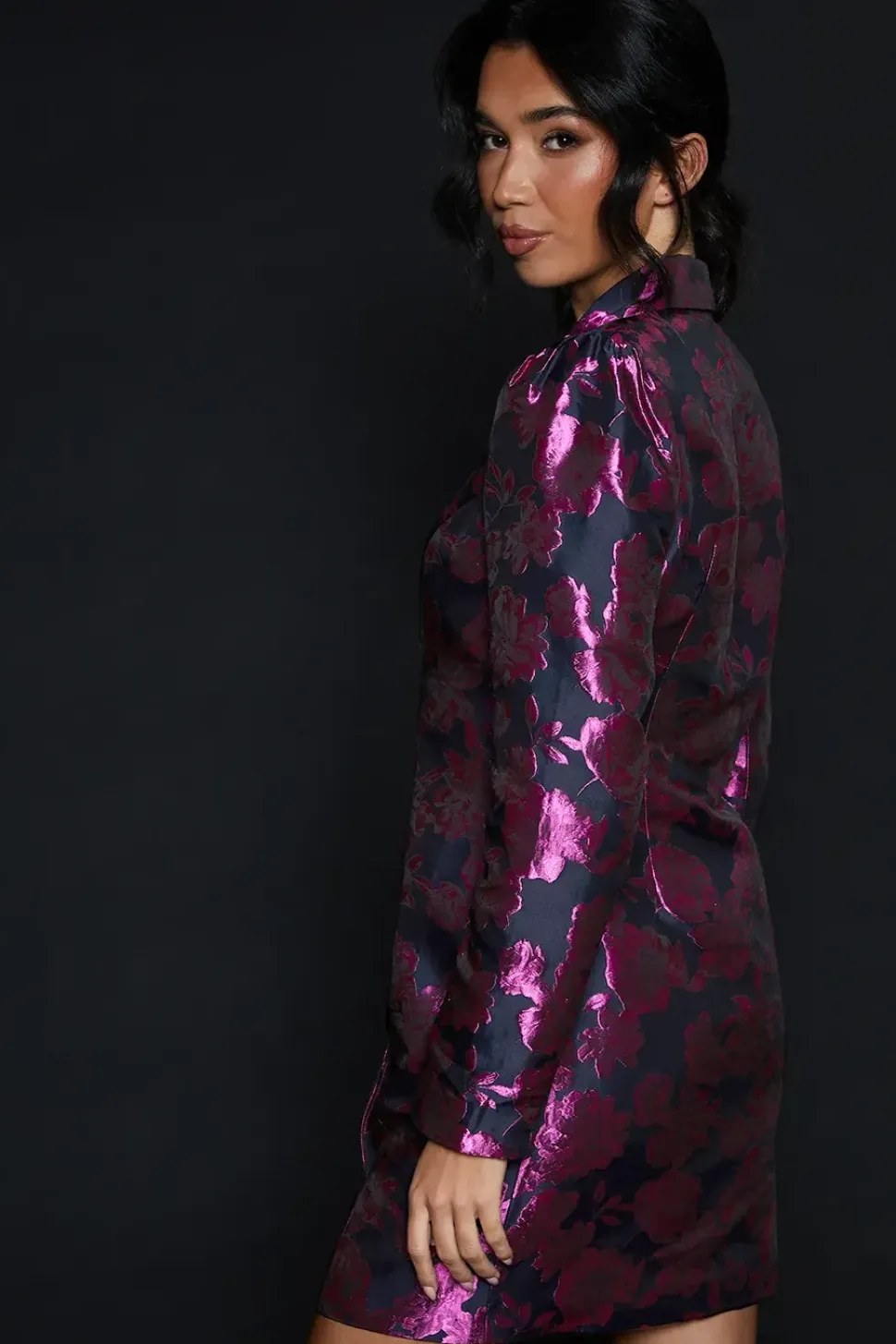 Dp Luxe Pink Jacquard Tux Dress