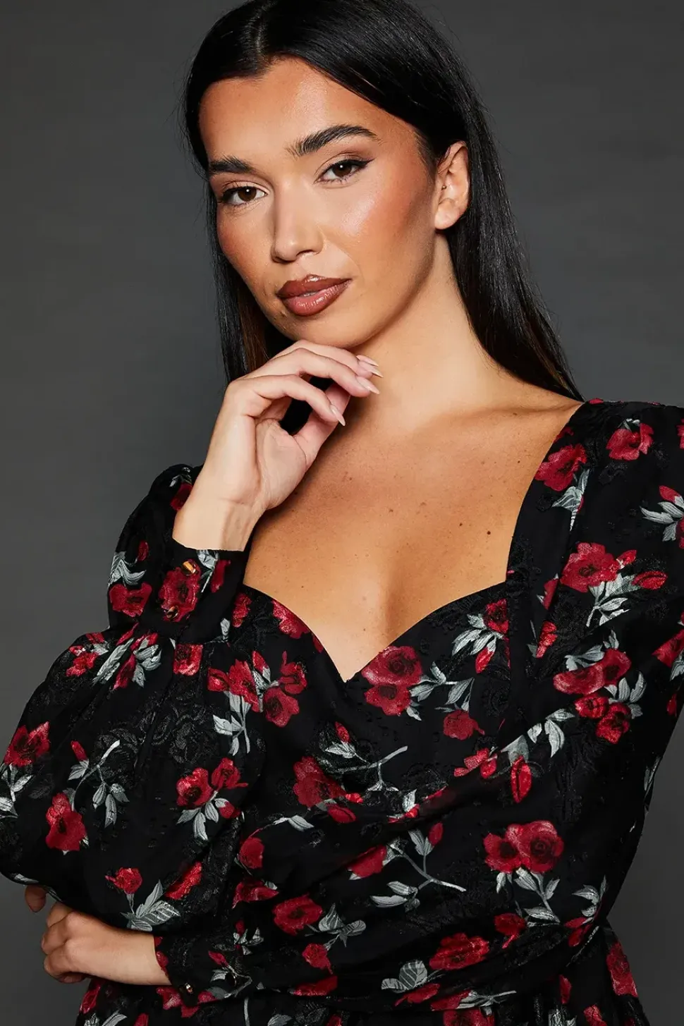 Dp Luxe Rose Devore Ruffle Midi Dress