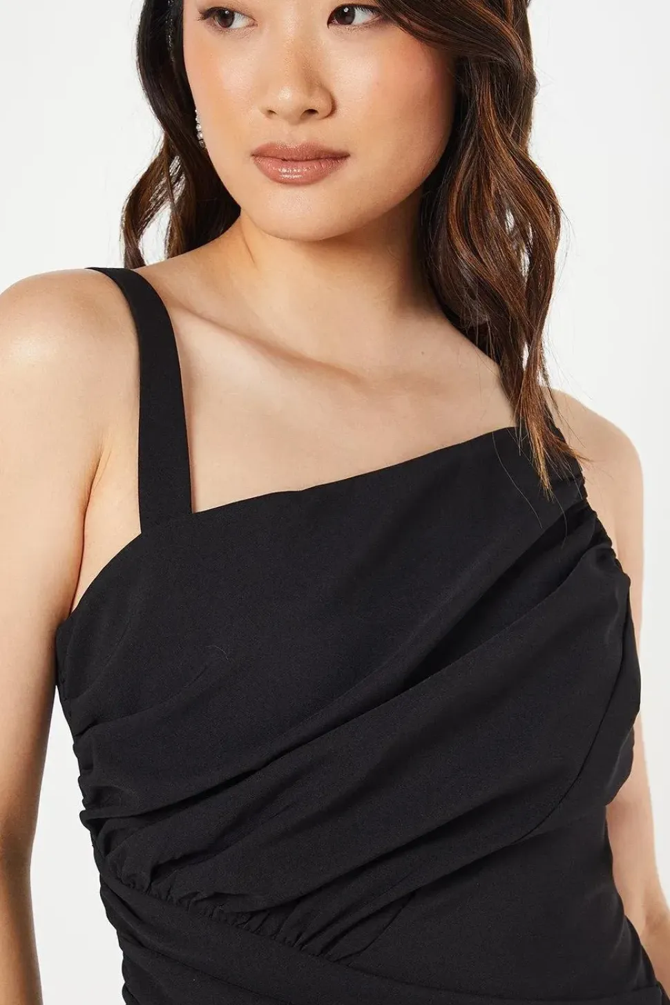 Drape Bodice Fluid Skirt Crepe Wedding Guest Dress