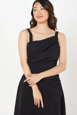 Drape Bodice Fluid Skirt Crepe Wedding Guest Dress