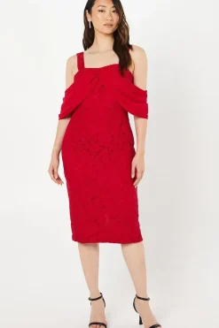 Drape Bow Detail Lace Pencil Dress