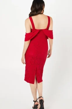 Drape Bow Detail Lace Pencil Dress