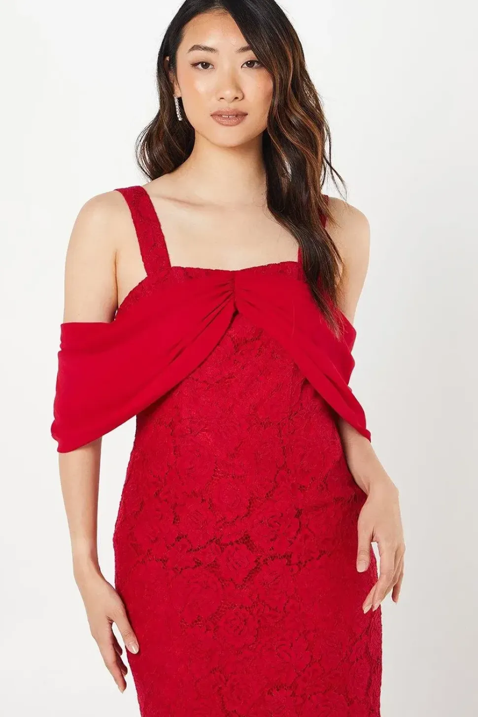 Drape Bow Detail Lace Pencil Dress