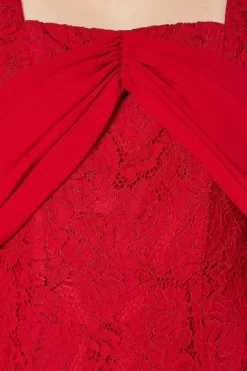 Drape Bow Detail Lace Pencil Dress