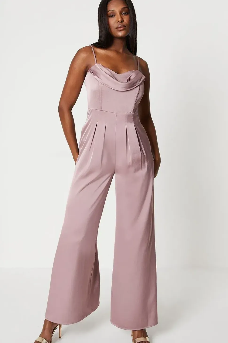 Draped Corset Bodice Satin Jumpsuit