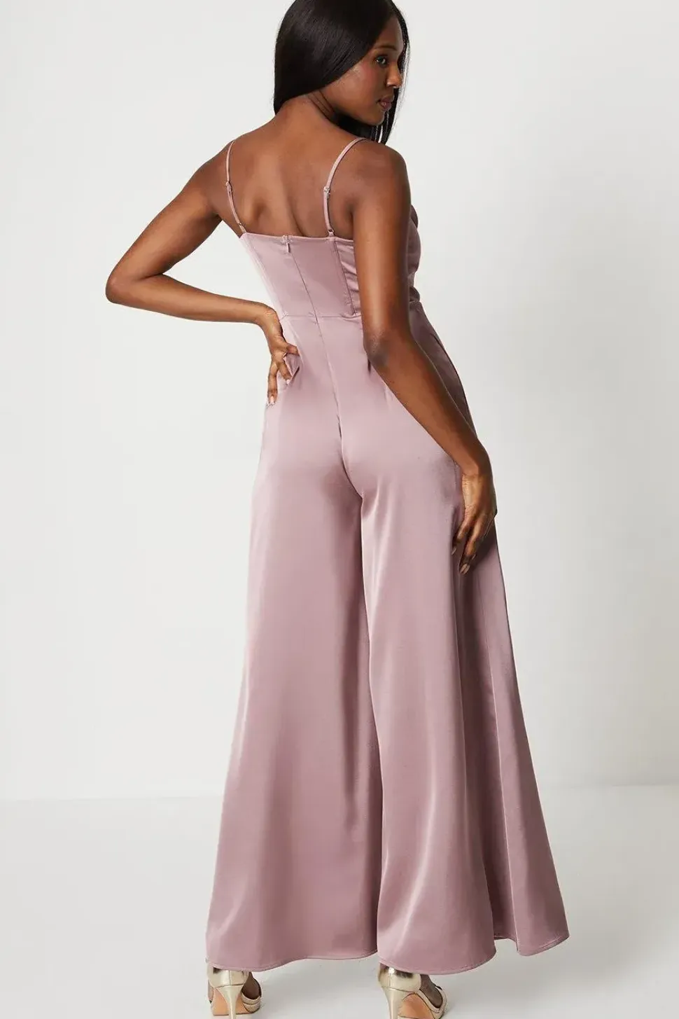 Draped Corset Bodice Satin Jumpsuit