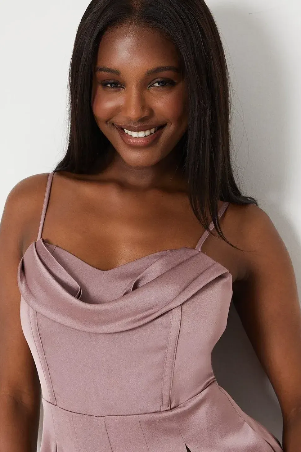 Draped Corset Bodice Satin Jumpsuit