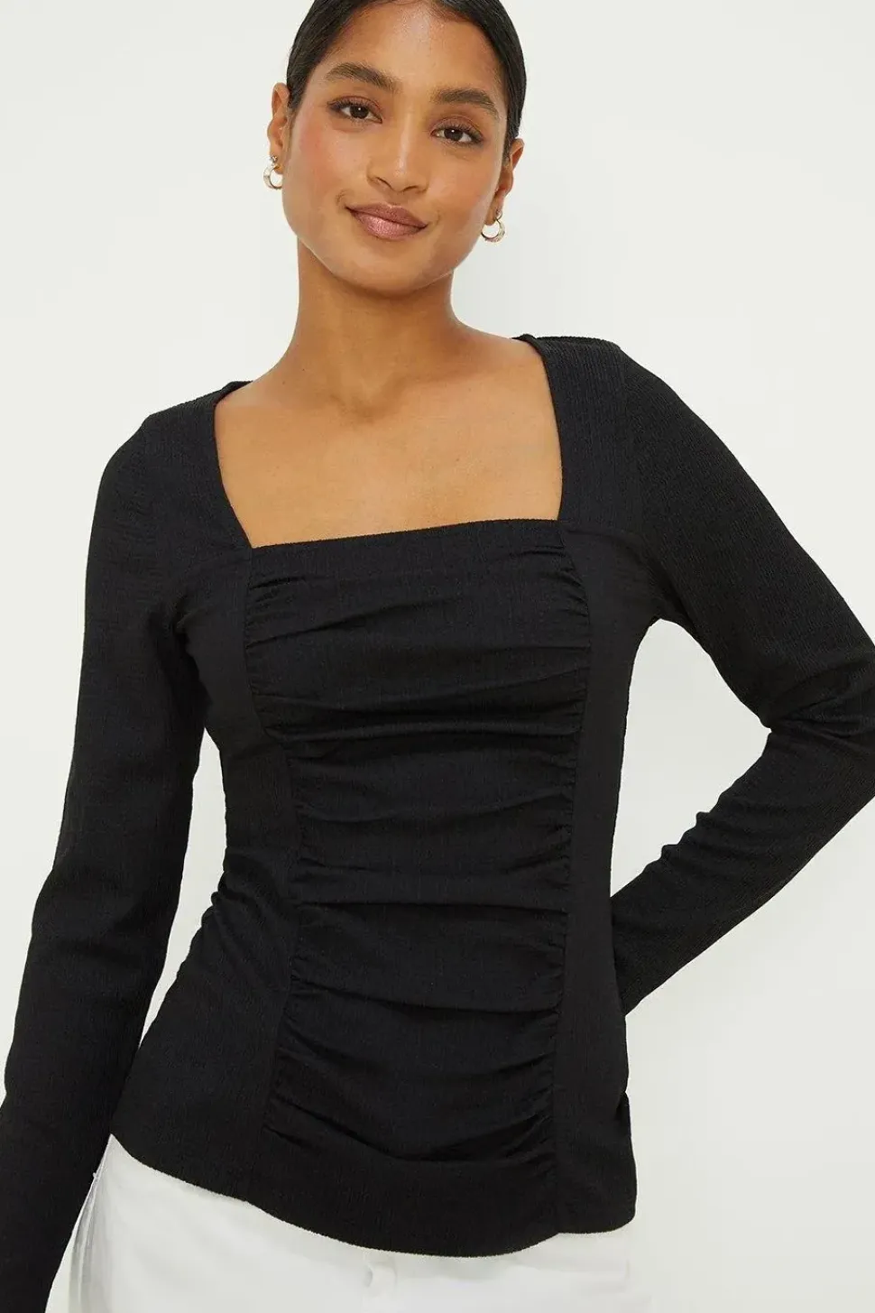Draped Front Seam Detail Long Sleeve Top