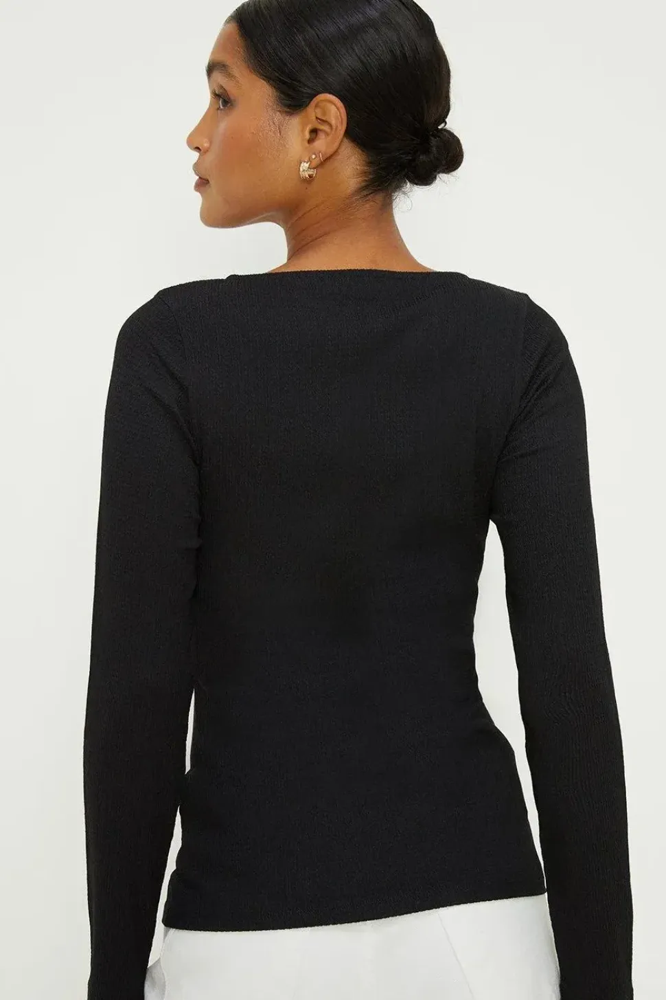 Draped Front Seam Detail Long Sleeve Top