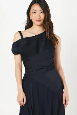 Draped Panelled One Shoulder Crepe Wedding Guest Dress