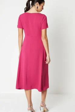 Draped Ruffle Shoulder Fit And Flare Midi Dress
