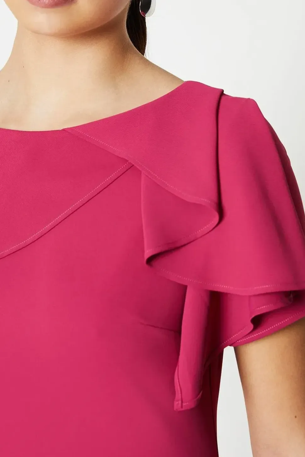 Draped Ruffle Shoulder Fit And Flare Midi Dress