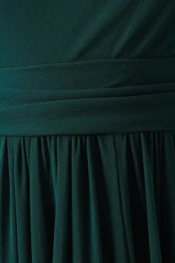 Draped Shoulder Stretch Mesh Bridesmaid Maxi Dress