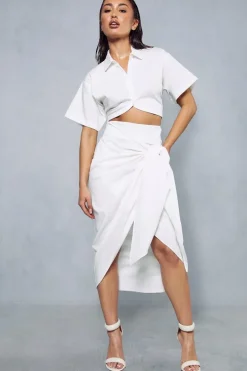 Draped Tie Midi Skirt