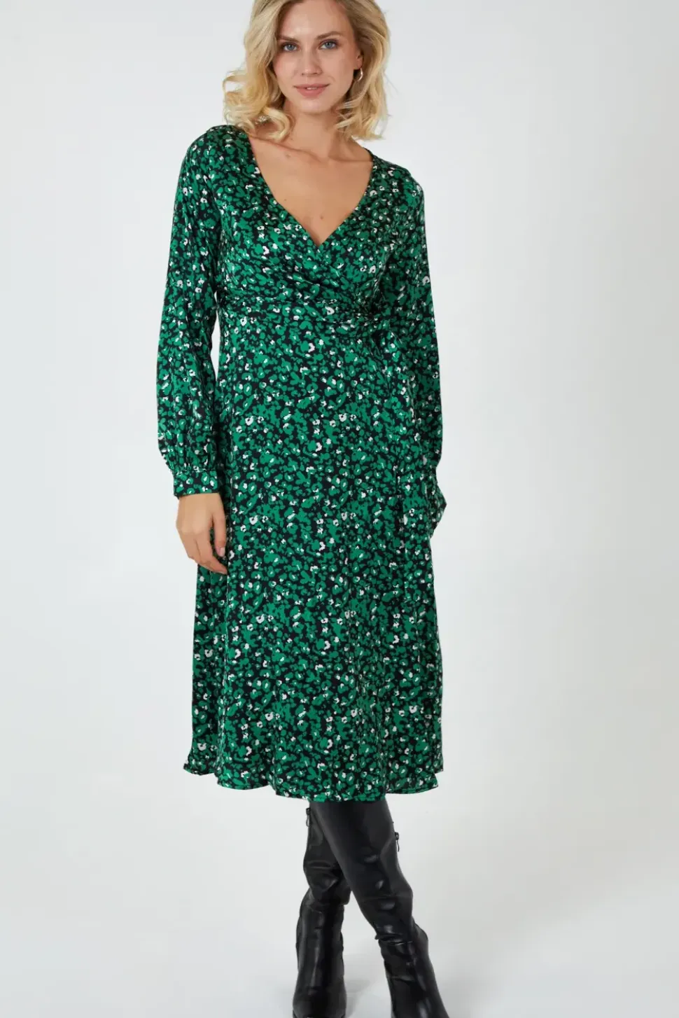 Draped Waist Wrap Dress