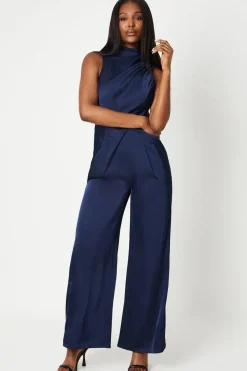 Drape Neck Satin Jumpsuit