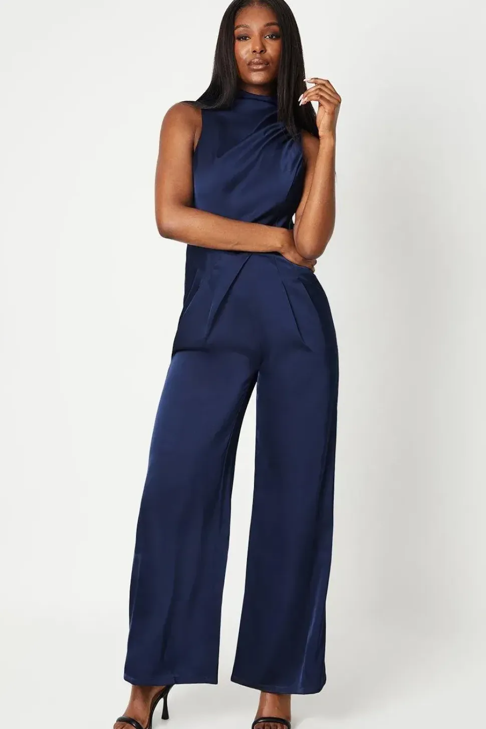 Drape Neck Satin Jumpsuit
