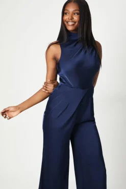 Drape Neck  Satin Jumpsuit