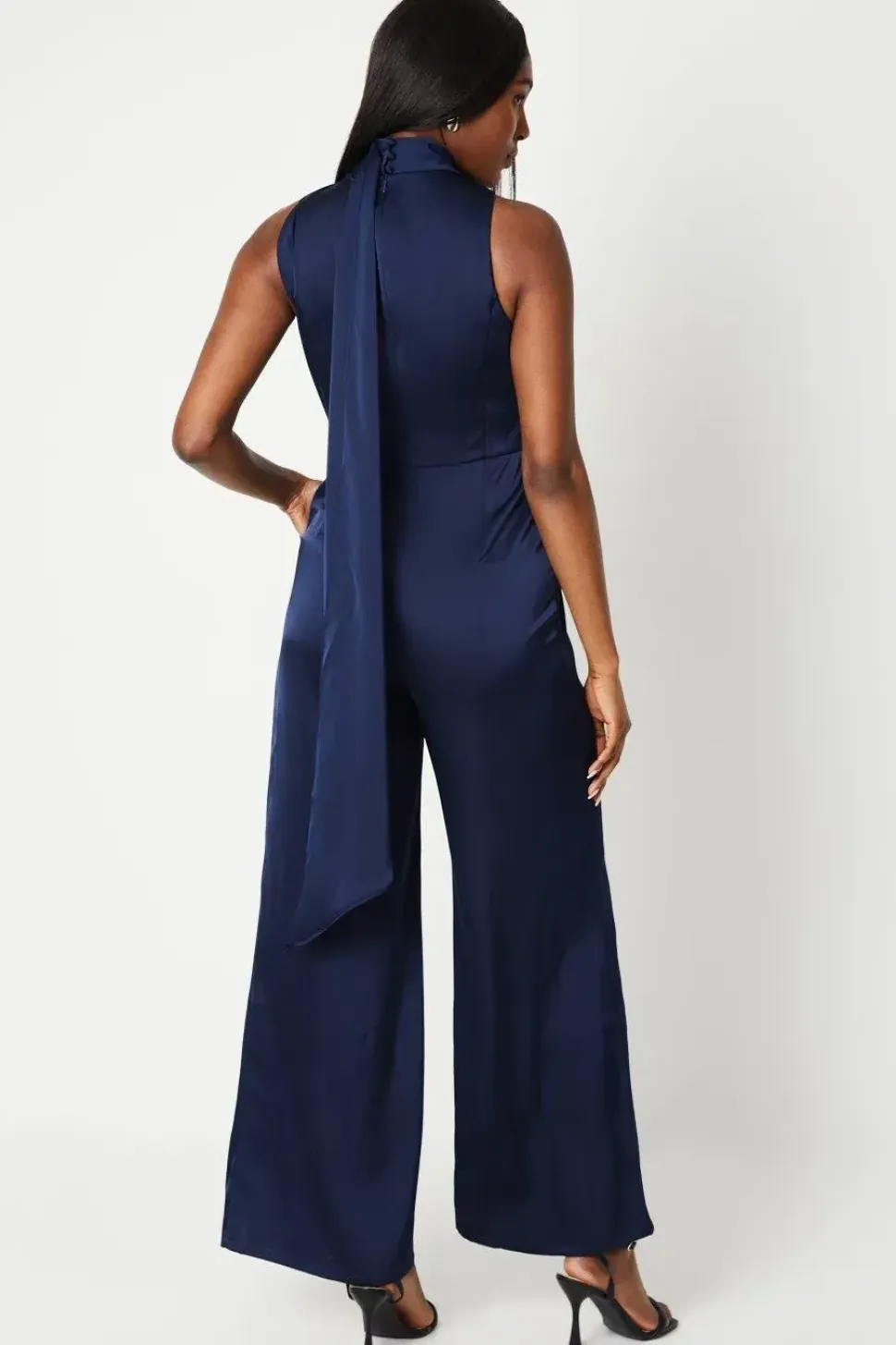 Drape Neck Satin Jumpsuit
