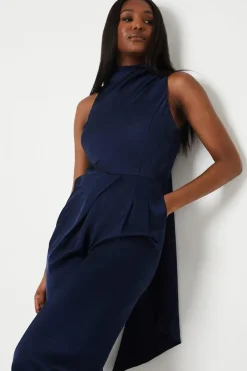 Drape Neck Satin Jumpsuit