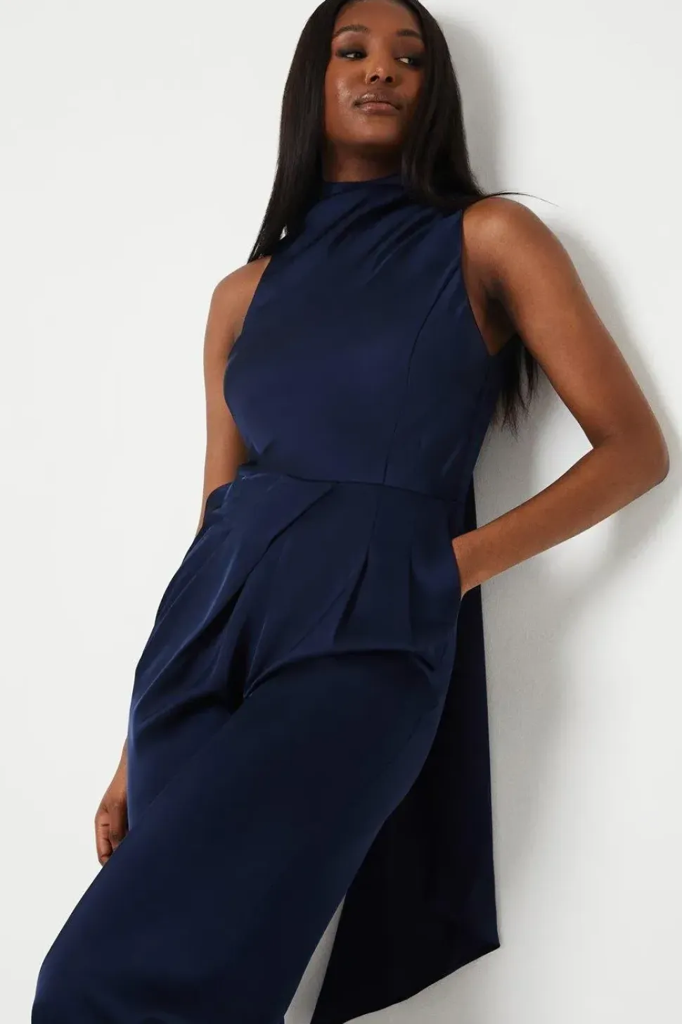 Drape Neck Satin Jumpsuit